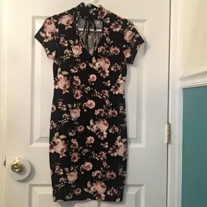 Floral black mini dress